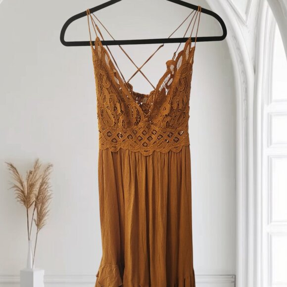 Free People One Womens Adella Slip Dress Golden Yellow Lace Spaghetti Strap - Picture 7 of 7